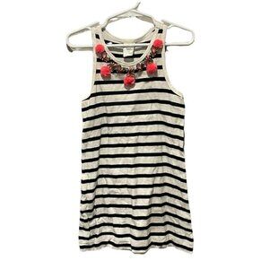 JCrew Crewcuts Girls Striped Play Dress size 4 Blue Pom Poms Embellishments